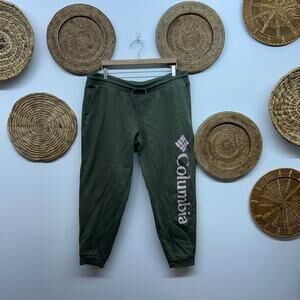 Columbia Sweat Pants Jogger Plus Size 1X Sweats Green Pink Logo Granola Outdoor